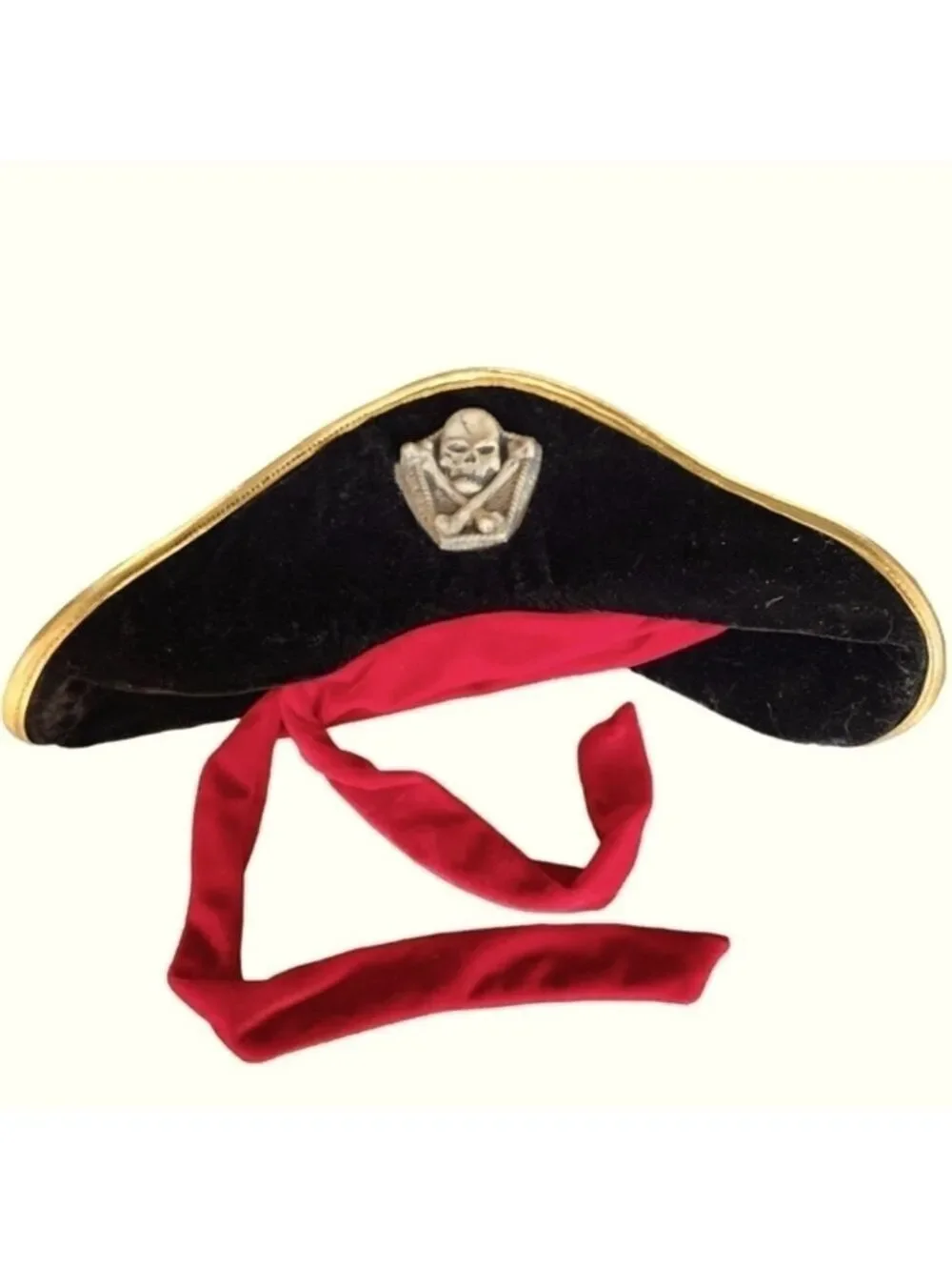 Elope Large Black velvet Pirate costume hat with Skull and Crossbones Halloween